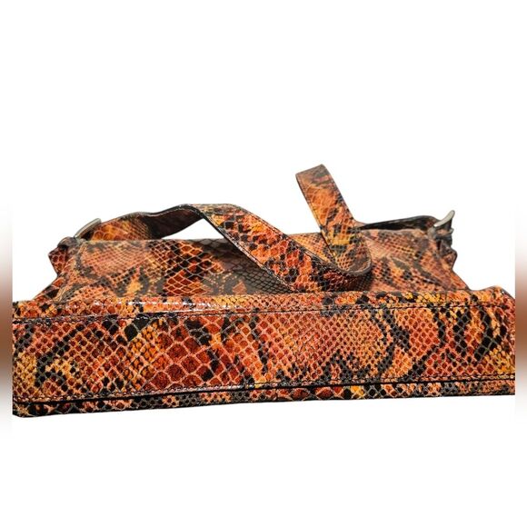 Vintage Laura Leigh Ltd. Y2K Orange Snakeskin Print Leather Shoulder Bag - Picture 5 of 9